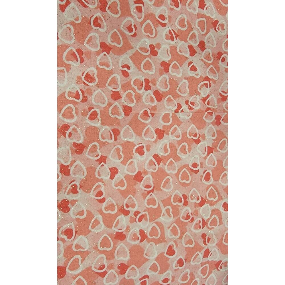 Valentines Day Gold Glitter Pink Hearts Cotton Fabric Quilting Sewing New